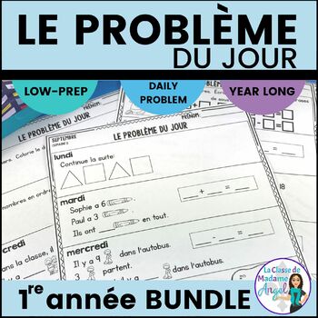 Preview of Le problème du jour | French Grade 1 Math Word Problem of the Day  BUNDLE