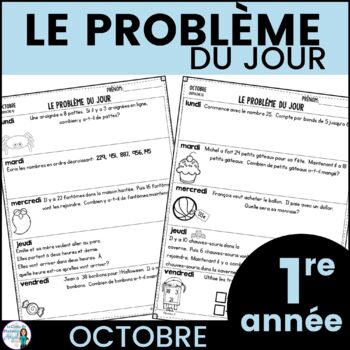 Preview of Le problème du jour: First Grade French Math Word Problem of the day (octobre)