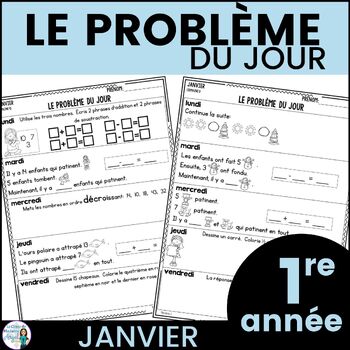 Preview of Le problème du jour: French Grade 1 Math Word Problem of the Day (janvier)