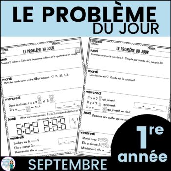 Preview of Le problème du jour: French Grade One Math Word Problem of the Day (septembre)