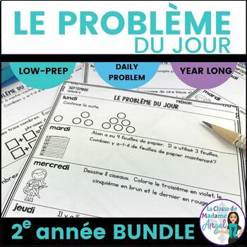 Preview of Le problème du jour | French Grade 2 Math Word Problem of the Day BUNDLE