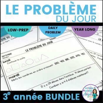 Preview of Le problème du jour | French Grade 3 Math Word Problem of the Day BUNDLE