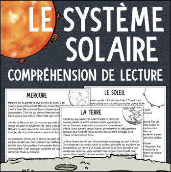 Preview of Le soleil et les planètes - le système solaire FRENCH Reading Comprehension