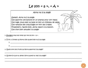 Le Son A Texte Et Questions De Comprehension By French Buzz Tpt