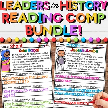 Preview of Leaders in History Heritage Month Reading Comprehension Passage Year-Long Bundle