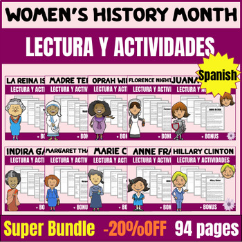 Preview of Leaders of Women's History Month Reading Comprehension & Writing Spanish Pack