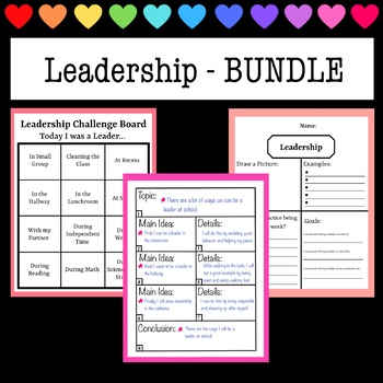 Preview of Leadership BUNDLE - Challenge Board, Writing Prompt / Organizers  & Worksheet