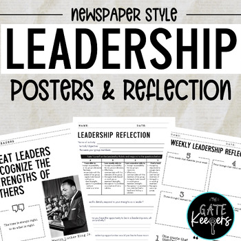 Preview of Leadership Reflection & Poster Set - Newspaper Inspired