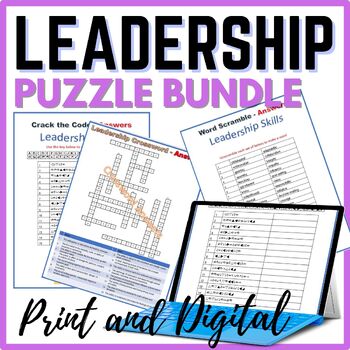 Preview of Leadership Skills Puzzles Bundle - Crossword, Crack the Code, Word scramble