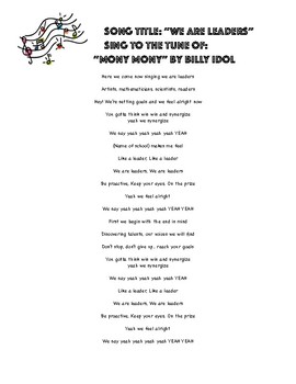 Preview of Leadership Song to the tune of "Mony Mony" by Billy Idol