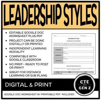 Preview of Leadership Styles Investigation - Digital AND Print Worksheets - No Prep!
