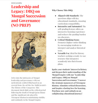 Preview of Leadership and Legacy: DBQ on Mongol Succession and Governance NO PREP