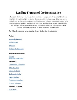 Preview of Leading Figures of the Renaissance