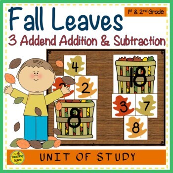 Preview of Fall Leaves Build 3 Addend Addition or Subtraction Number Sentences