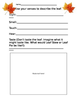 Preview of Leaf Senses Worksheet - Find a Real Leaf