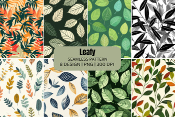 Preview of Leafy Seamless Patterns Digital Paper Background
