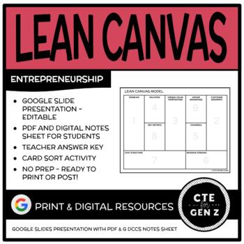 Preview of Lean Canvas Slide Deck and Notes - Entrepreneurship - Business Education