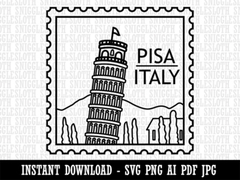 Preview of Leaning Tower of Pisa Italy Travel Clipart Instant Digital Download AI PDF SVG