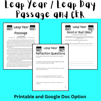 Preview of Leap Day (Leap Year) 2024 Alternative Options Passage, Questions, and CER