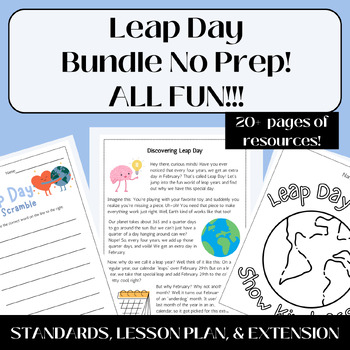 Preview of Leap Day - Leap Year Bundle of Activities-Article, Coloring, Word Scramble, Etc!