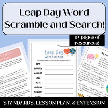 Preview of Leap Day - Leap Year Passage, Word Search, and Word Scramble - No Prep Activity
