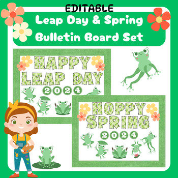 Preview of Leap Day Spring Frog Bulletin Board Set 2 IN 1 Printable Decor