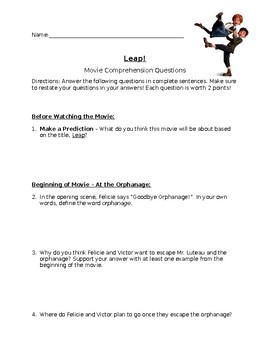 Preview of Leap! Movie Comprehension Questions