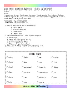 Preview of Leap Seconds Fun Facts & Active Listening Comprehension Podcast Scaffolded Notes