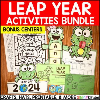 Preview of Leap Year 2024 Activities BONUS Centers, Leap Day Craft, Reading Math Worksheets