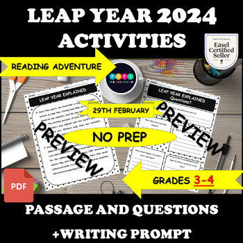 Preview of Leap Year 2024 or Leap Day Activities Reading comprehension & Writing grade 3-4