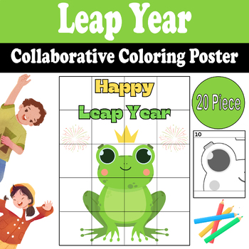 Preview of Leap Year 2024 Collaborative Coloring Poster: Engaging Leap Day Activity
