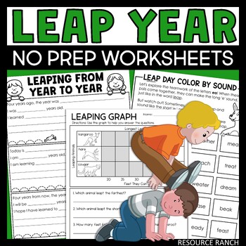 Preview of Leap Year 2024 Math and Literacy No Prep Worksheets for Leap Day