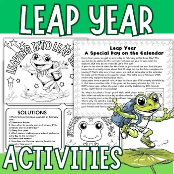 Preview of Leap Year 2024 Reading Passage, Coloring , fact cards Activities Worksheets