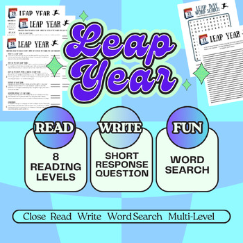 Preview of Leap Year Close Read Write Word Search Fun February ELA Comprehension Evidence
