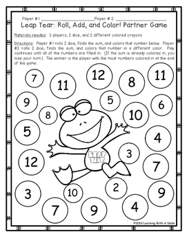Preview of Leap Year Math FREEBIE - Addition - Partner Game