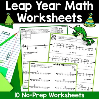 Preview of Leap Year 2024 Math Worksheets No Prep Multiplication Addition Line Plots