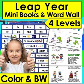 Preview of Leap Year 2024 Mini Books - Leap Day - 4 Reading Levels + Illustrated Word Wall