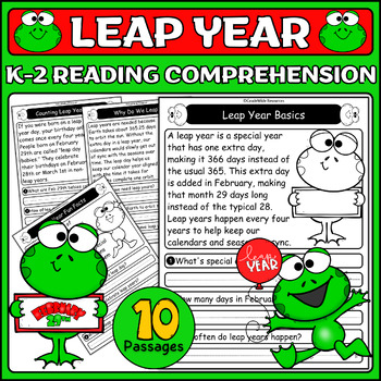 Preview of Leap Year Reading Comprehension Pack for K-2 | Leap Day Passages & Questions!