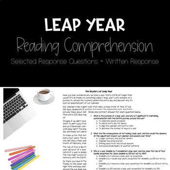 Preview of Leap Year | Reading Comprehension Passage | Written Response | Selected Response