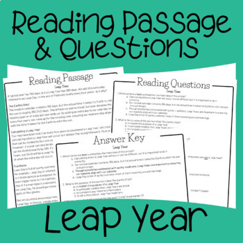 Preview of Leap Year Reading Comprehension Passage and Questions