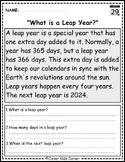Leap Year Reading Comprehension Passages K-2 | February Le