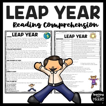 Preview of Leap Year Informational Text Reading Comprehension Worksheet February 29th