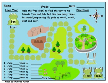 Preview of Leap Year Frog Themed Map Skill Directions Worksheet: