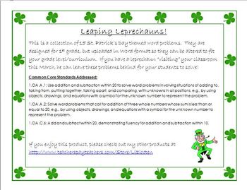 Preview of Leaping Leprechaun St. Patrick's Day Math Word Problems
