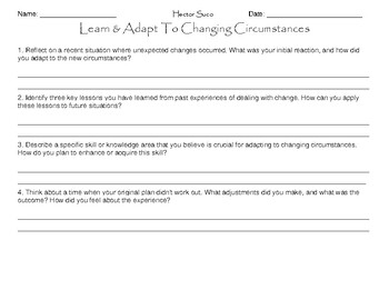 Preview of Learn & Adapt To Changing Circumstances Worksheet