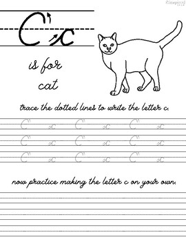 Learn Cursive - Alphabet Worksheet with Animals by Inspired by Scripture