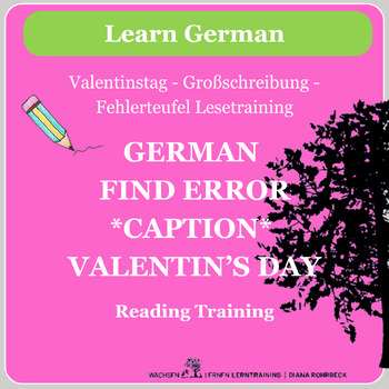 Preview of Learn German: Error devil capitalization Valentine's Day reading cards