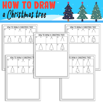 Preview of Learn How To Draw a Christmas Tree, Step by Step Tutorial + 5 Coloring Pages