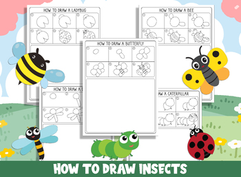 Preview of Learn How to Draw Insects (Butterfly, Bee, Ladybug, Dragonfly, Caterpillar)