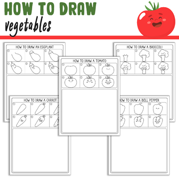 Preview of Learn How to Draw Vegetables (Tomato, Bell Pepper, Carrot, Broccoli, Eggplant)